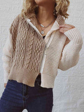 Load image into Gallery viewer, Cable-Knit Contrast Zip-Up Cardigan
