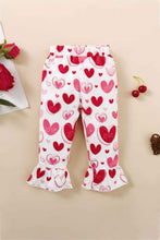 Load image into Gallery viewer, Girls Heart Print Bow Detail Sweater and Flare Pants Set
