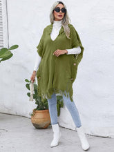 Load image into Gallery viewer, Fringe Trim Buttoned Hooded Poncho
