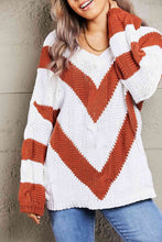 Load image into Gallery viewer, Woven Right Chevron Cable-Knit V-Neck Tunic Sweater
