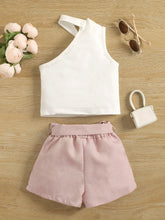 Load image into Gallery viewer, Girls One-Shoulder Top and Belted Shorts Set
