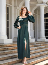 Load image into Gallery viewer, Square Neck Puff Sleeve High Slit Maxi Dress
