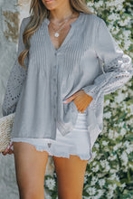 Load image into Gallery viewer, Eyelet Button Front Notched Neck Blouse
