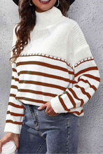 Load image into Gallery viewer, Striped Turtleneck Drop Shoulder Sweater
