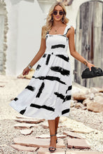 Load image into Gallery viewer, Brush Stroke Tie Shoulder Smocked Dress
