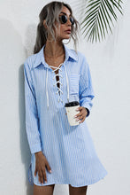 Load image into Gallery viewer, Lace Up Collar Shirt Dress
