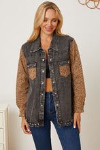 Load image into Gallery viewer, Leopard Raw Hem Pocketed Denim Jacket
