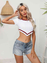 Load image into Gallery viewer, Contrast Round Neck Short Sleeve Cropped Knit Top
