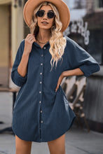 Load image into Gallery viewer, Button Front Curved Hem Raglan Sleeve Shirt Dress

