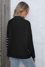 Load image into Gallery viewer, Ribbed Notched Neck Striped Long Sleeve Sweater
