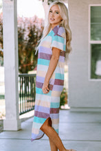 Load image into Gallery viewer, Striped V-Neck Curved Hem Midi Dress
