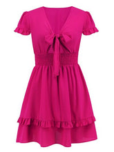 Load image into Gallery viewer, Tied V-Neck Tiered Mini Dress

