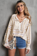 Load image into Gallery viewer, Printed Flounce Sleeve Ruffled Neck Blouse
