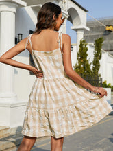 Load image into Gallery viewer, Plaid Tie-Shoulder Sleeveless Tiered Dress
