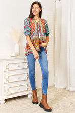 Load image into Gallery viewer, Double Take Bohemian Tassel Tie Puff Sleeve Babydoll Blouse
