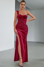 Load image into Gallery viewer, Velvet Split One-Shoulder Maxi Dress
