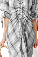Load image into Gallery viewer, Plus Size Plaid Drawstring Detail Flounce Sleeve Dress
