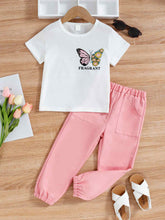 Load image into Gallery viewer, Girls Butterfly Graphic T-Shirt and Joggers Set
