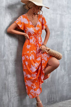 Load image into Gallery viewer, Floral Buttoned Drawstring Waist Tiered Dress
