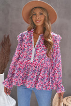 Load image into Gallery viewer, Floral Ruffled Flounce Sleeve Lace Trim Blouse
