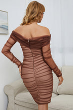 Load image into Gallery viewer, Off-Shoulder Ruched Long Sleeve Tulle Dress
