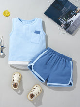 Load image into Gallery viewer, Kids Round Neck Tank and Striped Shorts Set
