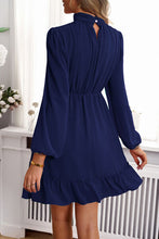 Load image into Gallery viewer, Frill Ruched Mock Neck Balloon Sleeve Dress
