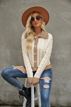 Load image into Gallery viewer, Contrast Collared Neck Cable-Knit Cardigan
