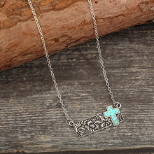 Load image into Gallery viewer, Artificial Turquoise Cross Bar Necklace
