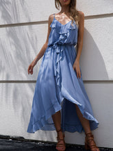 Load image into Gallery viewer, Spaghetti Strap V-Neck Ruffle Trim Dress

