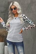 Load image into Gallery viewer, Leopard Striped Splice Long Sleeve Top
