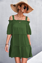 Load image into Gallery viewer, Cold-Shoulder Frill Trim Tiered Dress
