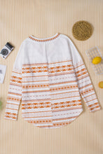 Load image into Gallery viewer, Geometric Print V-Neck Curved Hem Top
