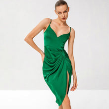 Load image into Gallery viewer, Spaghetti Strap Ruched Tulip Hem Dress
