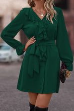 Load image into Gallery viewer, Ruffled Flounce Sleeve V-Neck Belted Dress
