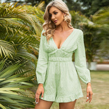 Load image into Gallery viewer, Swiss Dot Frill Trim Plunge Romper
