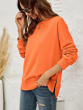 Load image into Gallery viewer, Round Neck Dropped Shoulder Slit Sweatshirt
