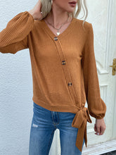 Load image into Gallery viewer, Rib-Knit Asymmetrical Button Blouse
