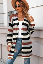 Load image into Gallery viewer, Full Size Striped Long Sleeve Openwork Cardigan
