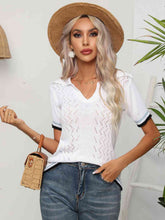 Load image into Gallery viewer, Johnny Collar Openwork Short Sleeve Knit Top
