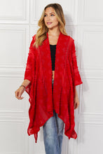 Load image into Gallery viewer, Justin Taylor Pom-Pom Asymmetrical Poncho Cardigan in Red
