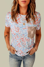 Load image into Gallery viewer, Leopard Contrast Sequin Short Sleeve Tee
