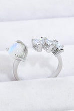 Load image into Gallery viewer, Natural Moonstone and Zircon Heart Open Ring
