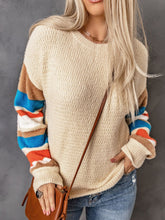 Load image into Gallery viewer, Striped Dropped Shoulder Crewneck Ribbed Trim Sweater
