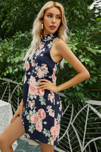 Load image into Gallery viewer, Floral Tied Sleeveless Grecian Neck Mini Dress
