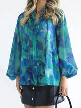 Load image into Gallery viewer, Printed Button Up Balloon Sleeve Shirt
