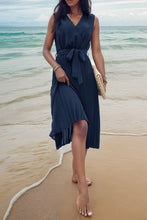 Load image into Gallery viewer, Tied Surplice Sleeveless Pleated Dress
