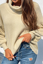 Load image into Gallery viewer, Rib-Knit Lantern Sleeve Turtleneck Sweater
