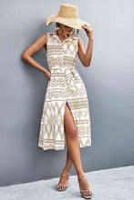 Load image into Gallery viewer, Printed Button Front Tie-Waist Sleeveless Collared Dress
