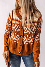 Load image into Gallery viewer, Geometric Button Down Round Neck Cardigan
